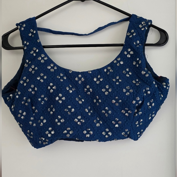 Blue Sequin Thread Embroidered Faux Georgette Lehenga Choli - Picture 9 of 15